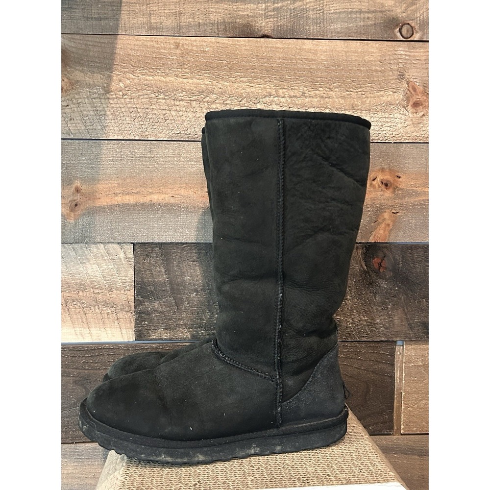 UGG Authentic Black Boots S/N 5815 Leather Genuine Sheepskin Classic Tall Sz 10‎